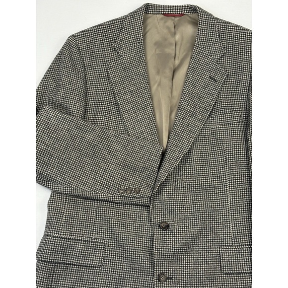VTG Jos A Bank 100% Camel Hair Flannel Sport Coat 46R Black/Ivory Houndstooth